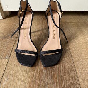 Stuart Weitzman Nudistcurve Textured Ankle Strap Sandals